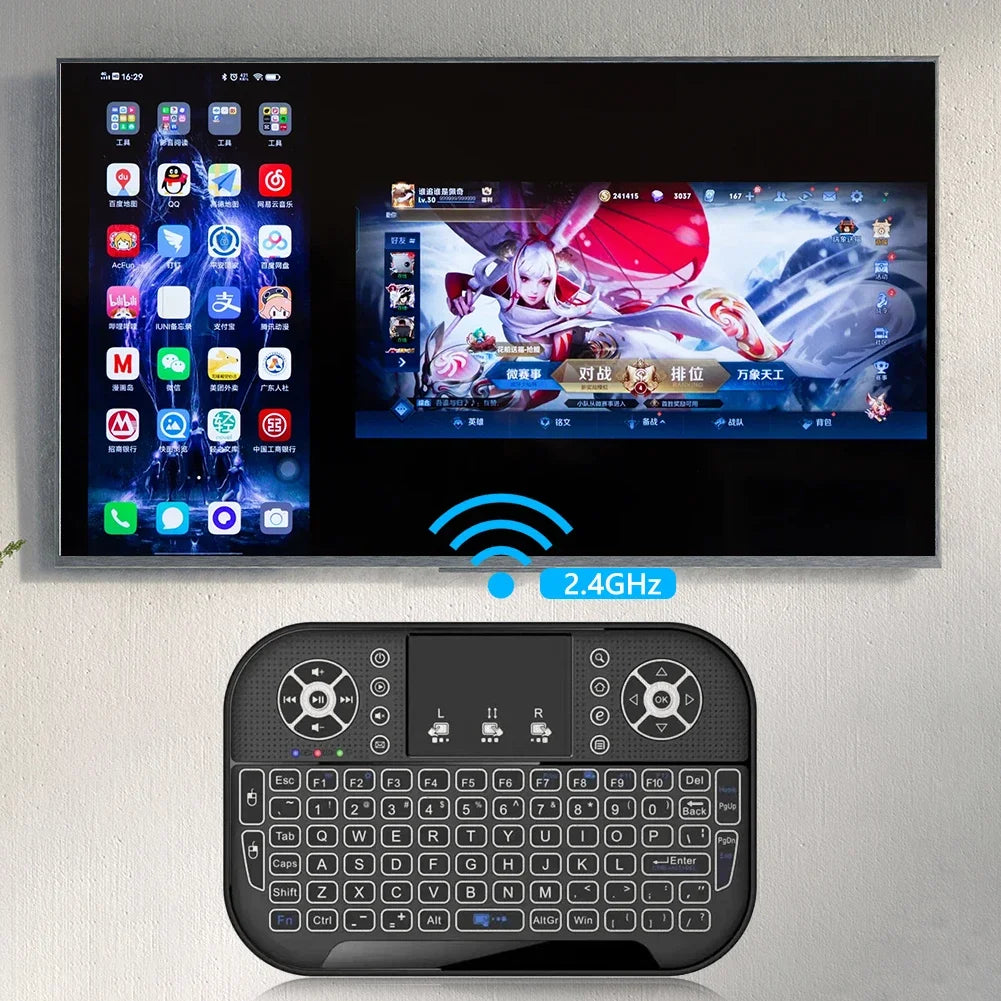 Mini Wireless Keyboard 2.4G&Bluetooth-compatible Backlit Fly Air Mouse Remote Control with Touchpad for TV BOX