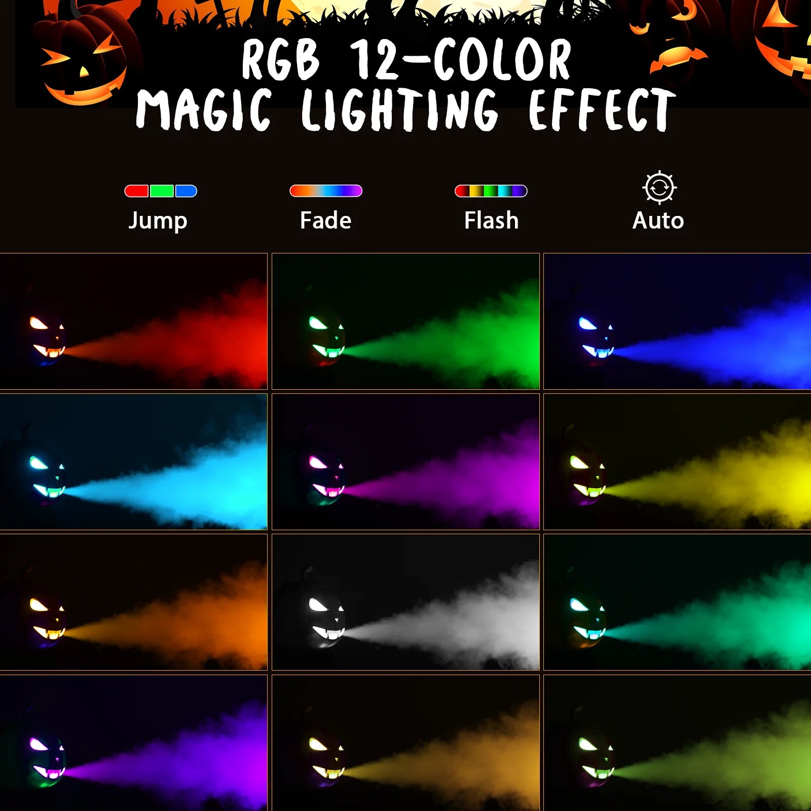 Fieryzeal 800W Fog Machine Halloween Decoration Pumpkin Smoke Machine with Remote Control RGB LED Light Halloween Maker Fogger
