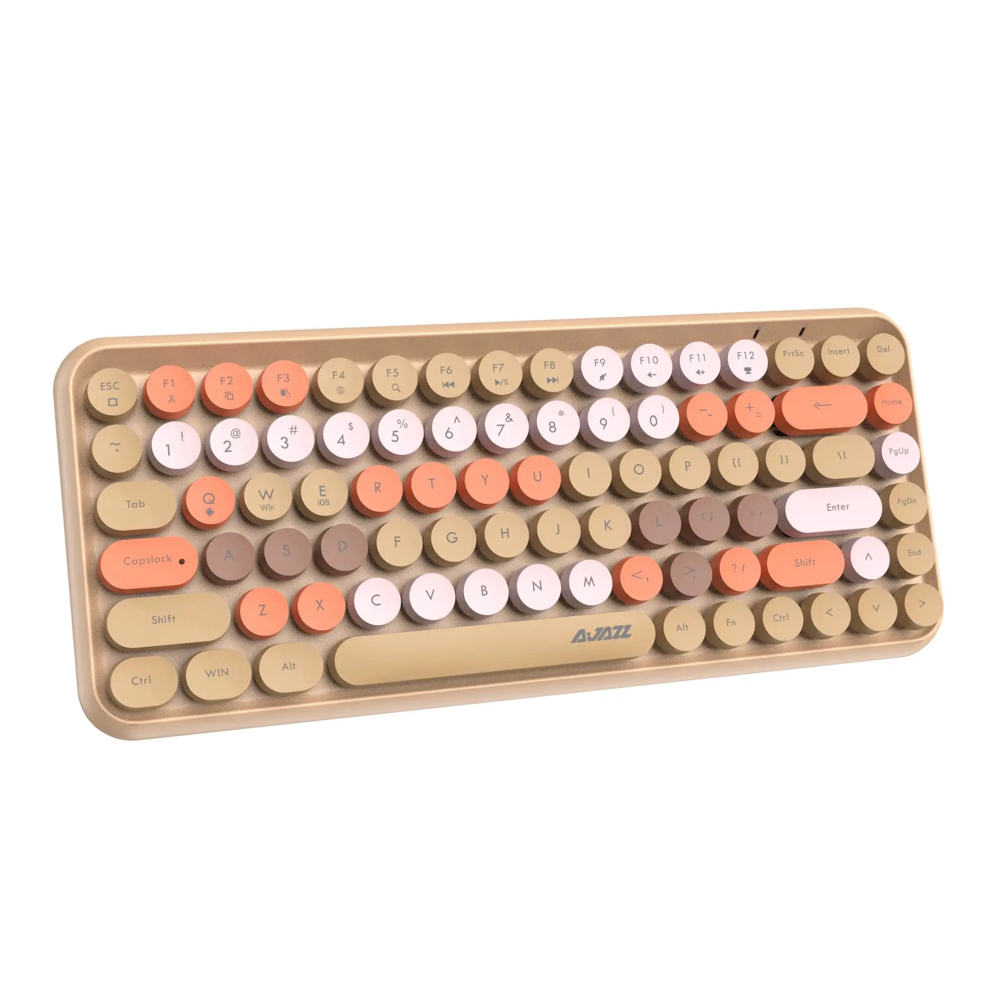 FELICON Wireless Bluetooth Keyboard, Mini Portable 84-Key Typewriter Retro Round Keycaps Keyboard,Compatible with Android, Win