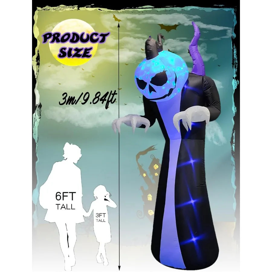 10FT Height Halloween Inflatables Outdoor Pumpkin Head Ghost Blow Up Yard Decoration Clearance with LED for Halloween Party Ind