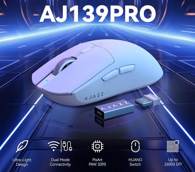 A.JAZZ AJ139 G Pro 4K Wireless Gaming Mouse Ultra-Lightweight 59g with Dual Mode-Wired/2.4Ghz Receiver up to 26K DPI,Ergonomic
