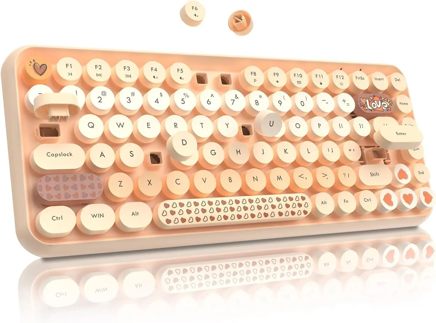 FELICON Wireless Bluetooth Keyboard, Mini Portable 84-Key Typewriter Retro Round Keycaps Keyboard,Compatible with Android, Win