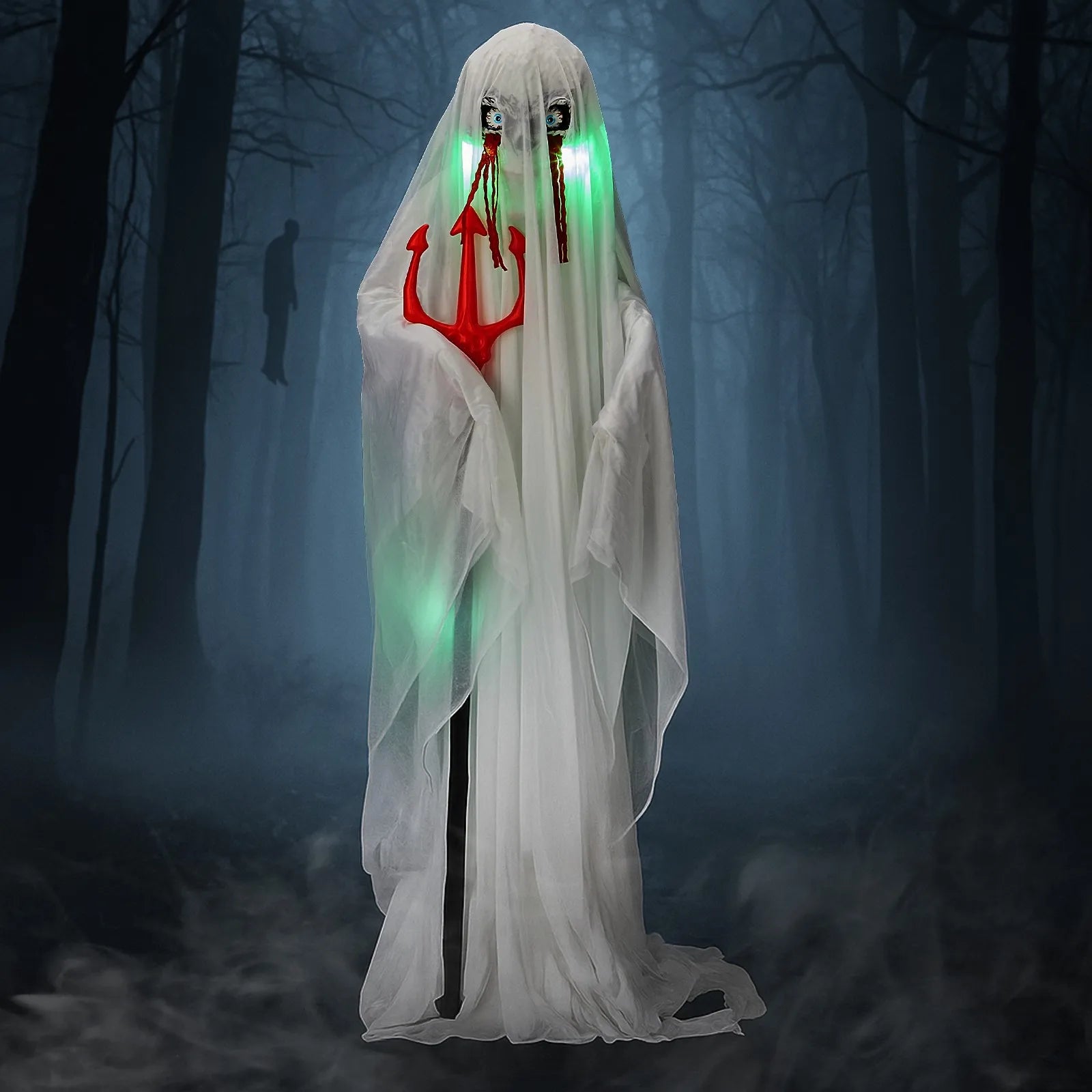 Halloween Decor 4.3 FT Sound-Actived Life Size Animatronics Ghost with Trident