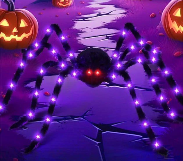Glow-in-the-Dark Plush Spider Decor - Realistic Hanging Halloween Props for Outdoor Trees, Garden, or Porch Scare Displays