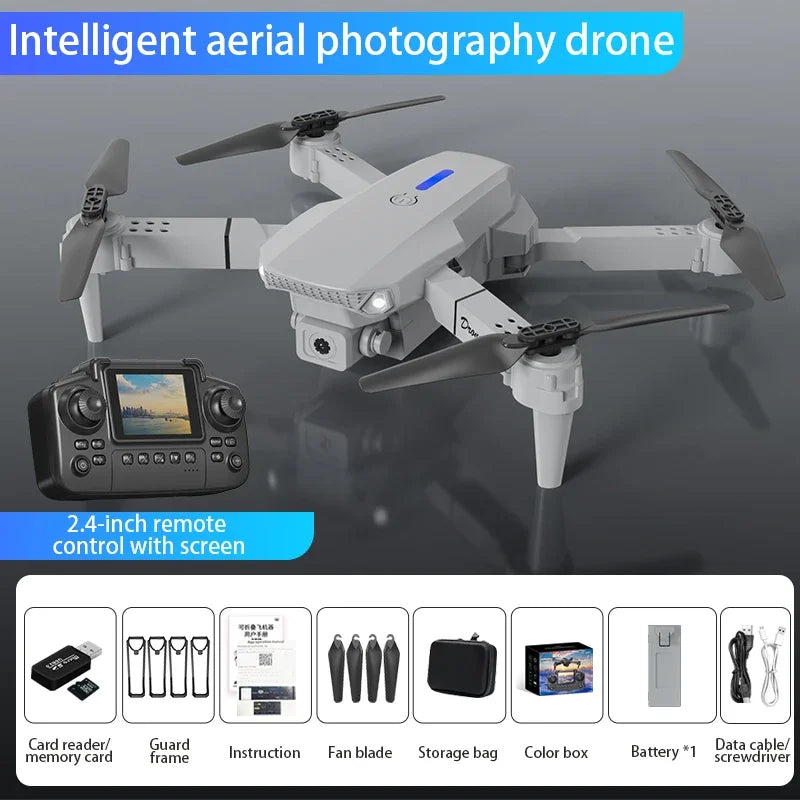 2025 E88 Pro Mini Drone with Screen Control 4K Dual Camera Optical Flow Positioning LED Lighting Remote Control Aircraft