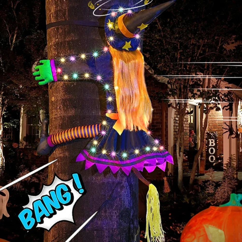 Halloween Crashing Witch into Tree Halloween Outdoor Decoration 2 Mode With Light Flying Witch Lawn Patio Tree Garden Decoration