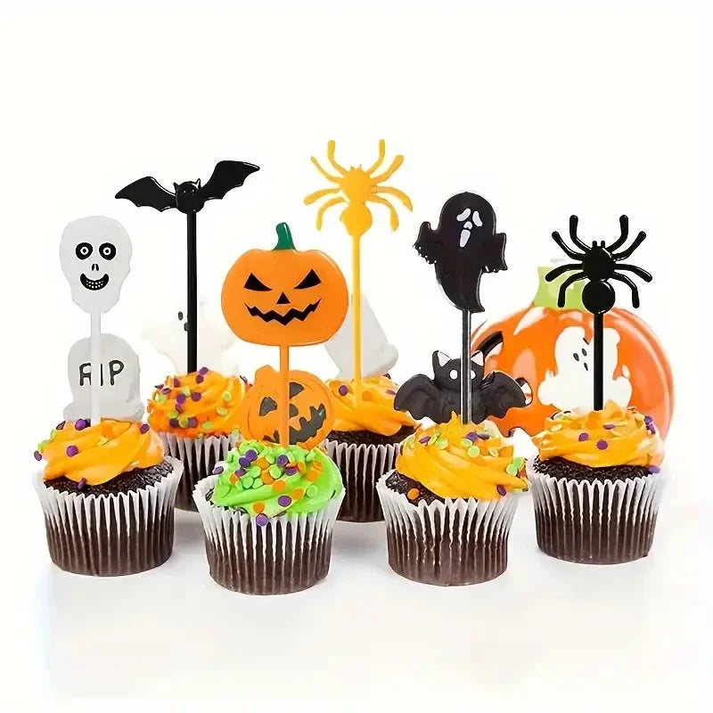 Halloween Toothpicks Mix Set Pumpkin Ghost Bat Fruit Fork Dessert Cocktail Cake Decoration Picks Halloween party Supplies