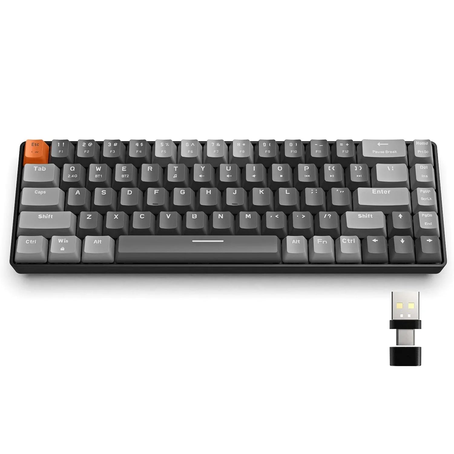 RK68 60% Wireless Mechanical Keyboard, Bluetooth 5.0/2.4GHz with Dual Mode 2-in-1 Receiver, 68-Key Hot-Swappable Gaming Keyboard