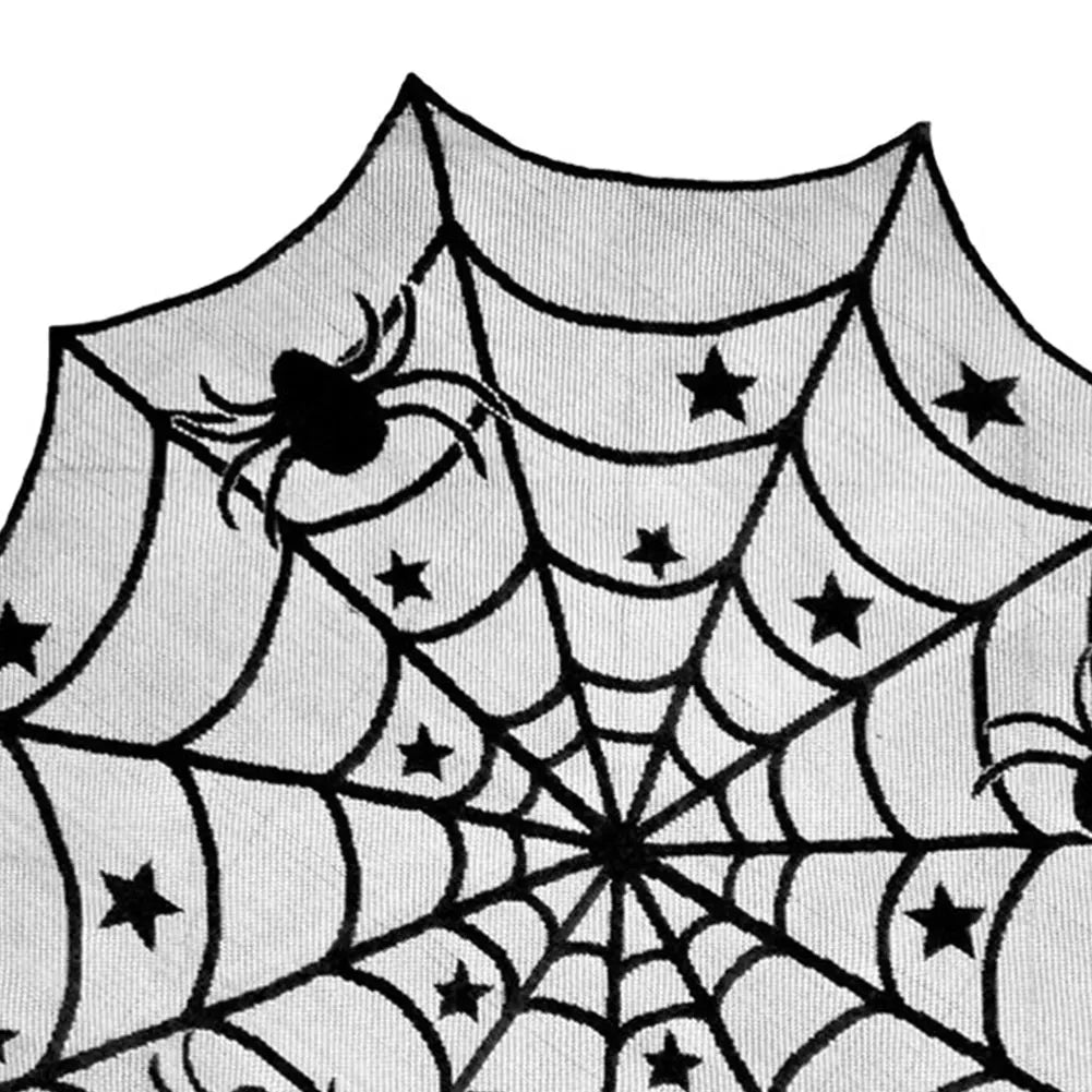 Halloween Decorations Black Lace Spider Web Tablecloth Runner Fireplace Scarf for Halloween Party Home Decoration