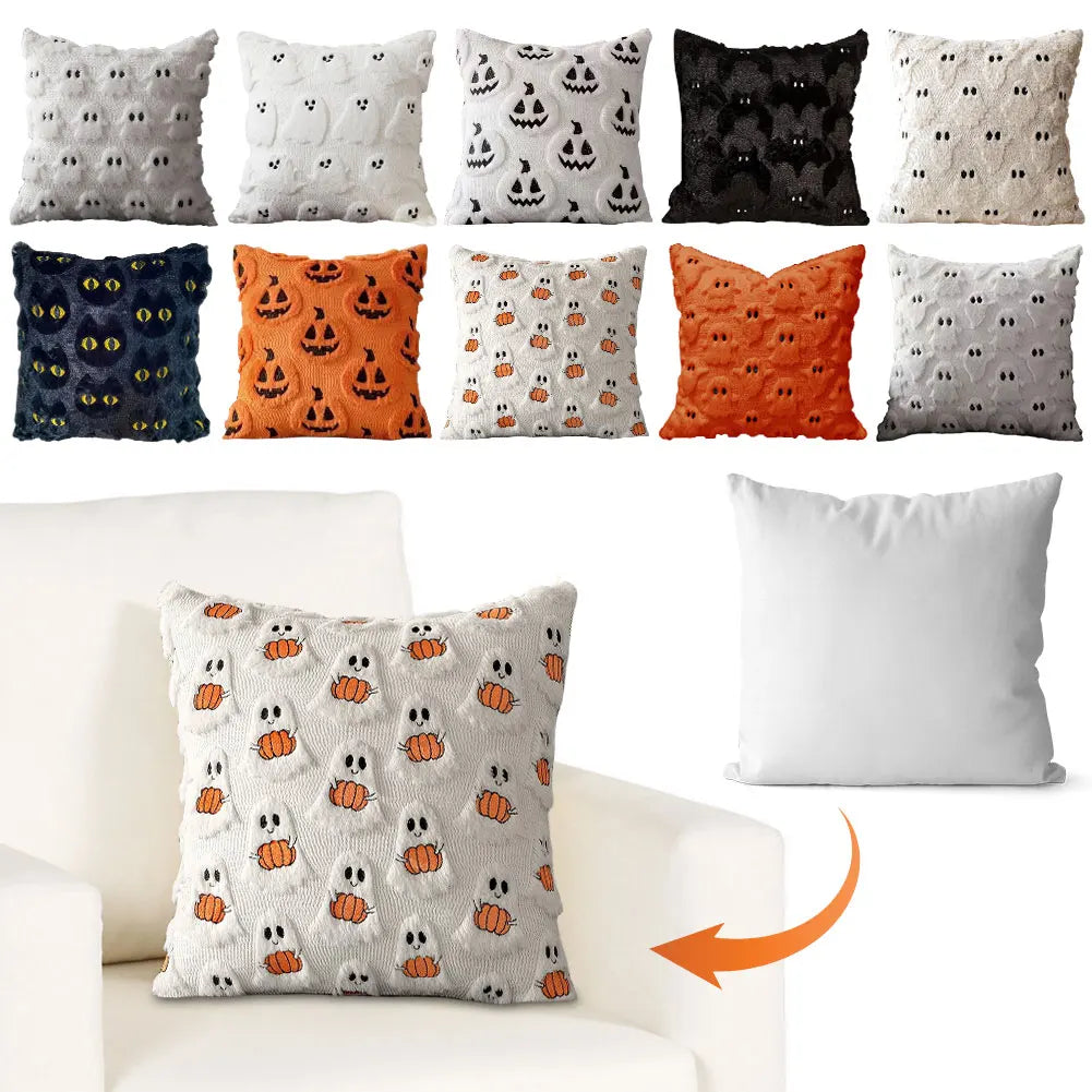 Halloween Ghost Pumpkin Pillowcase Washable Plush Faux Fur Pillowcase Ghost&Pumpkin Pillow Cover for Home Party Pumpkin Decor