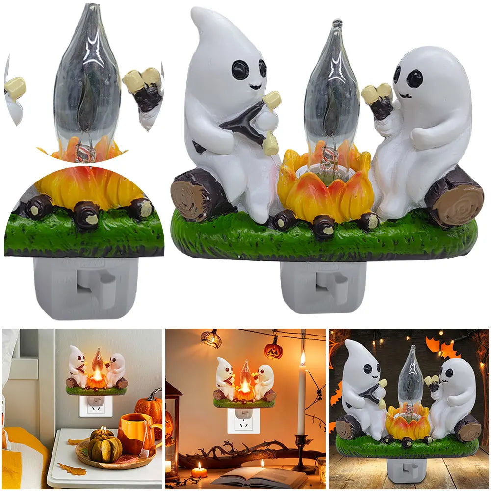 Ghost Campfire Flickering Nightlight Faux Campfire Night Light Spooky Fire Marshmallow Night Light Halloween Decorations