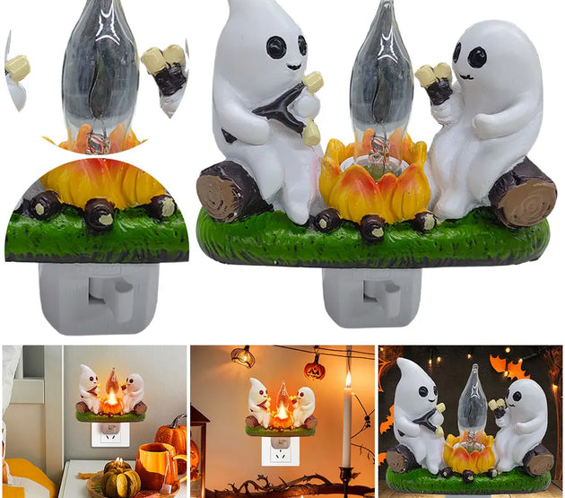 Ghost Campfire Flickering Nightlight Faux Campfire Night Light Spooky Fire Marshmallow Night Light Halloween Decorations