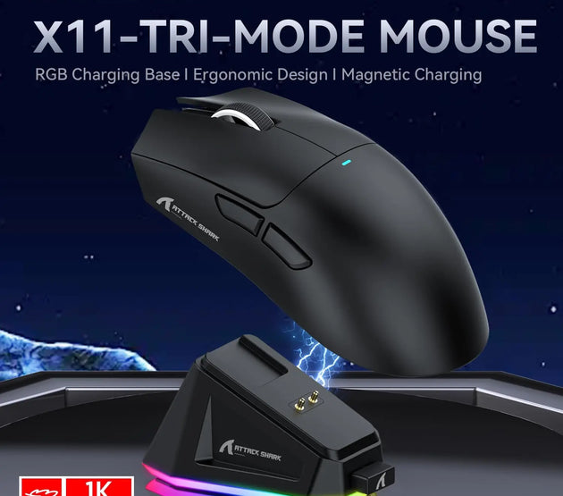 MAMBASNAKE x ATTACK SHARK X11 Gaming Mouse with Magnetic Charging Dock, PixArt PAW3311 Gaming Sensor
