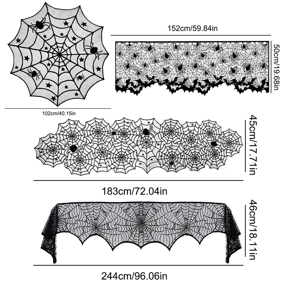 Halloween Decorations Black Lace Spider Web Tablecloth Runner Fireplace Scarf for Halloween Party Home Decoration