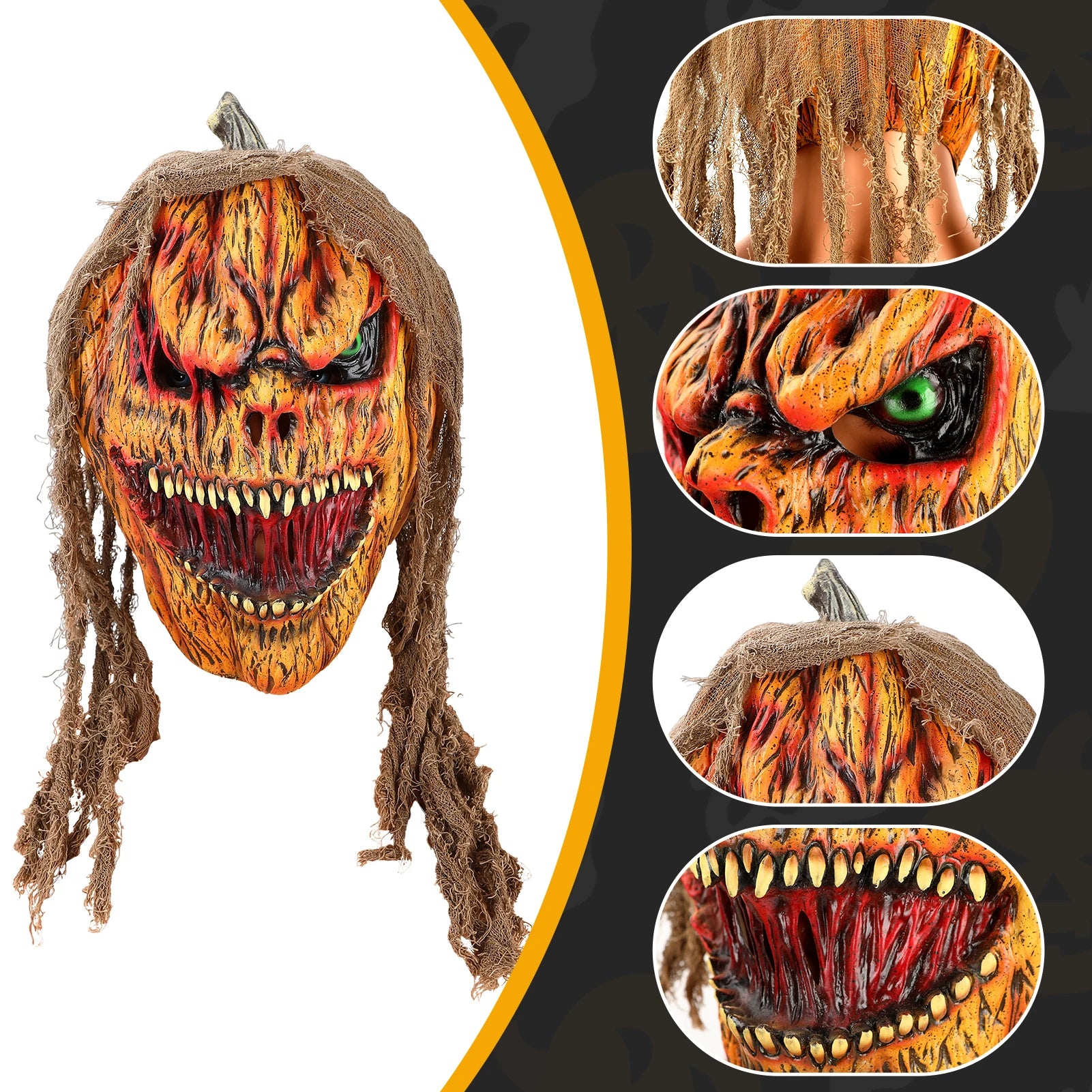 Halloween Scary Pumpkin Braided Wig Ghost Party Cosplay Mask for Women Horror Role Play Costume Accessory
