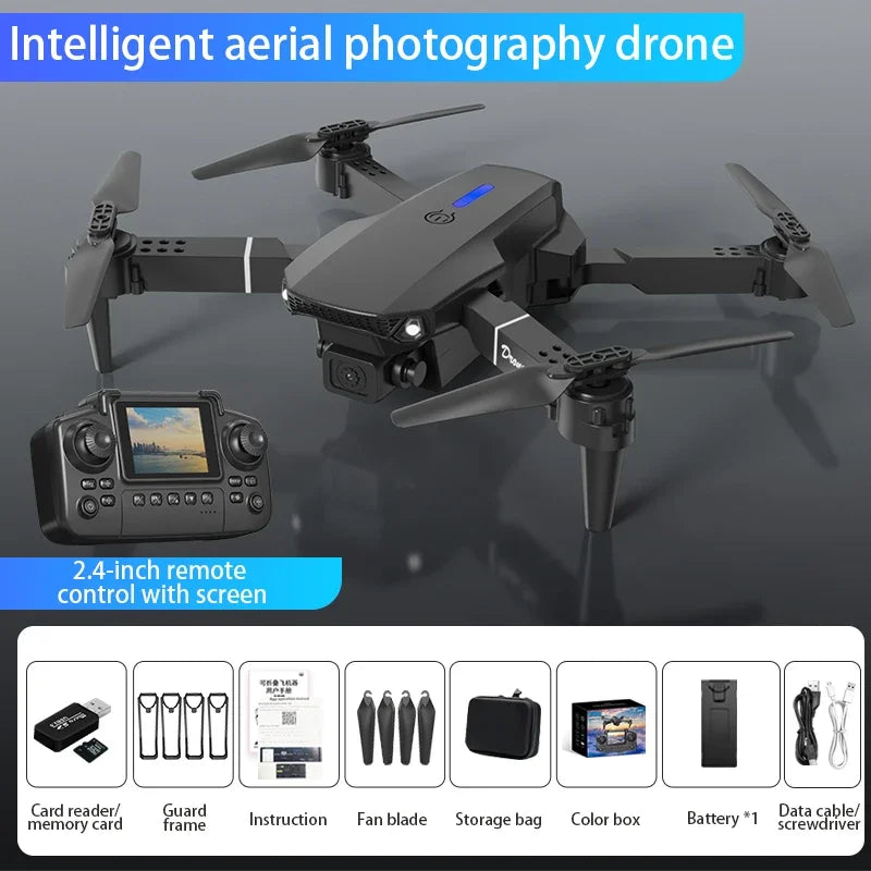 2025 E88 Pro Mini Drone with Screen Control 4K Dual Camera Optical Flow Positioning LED Lighting Remote Control Aircraft
