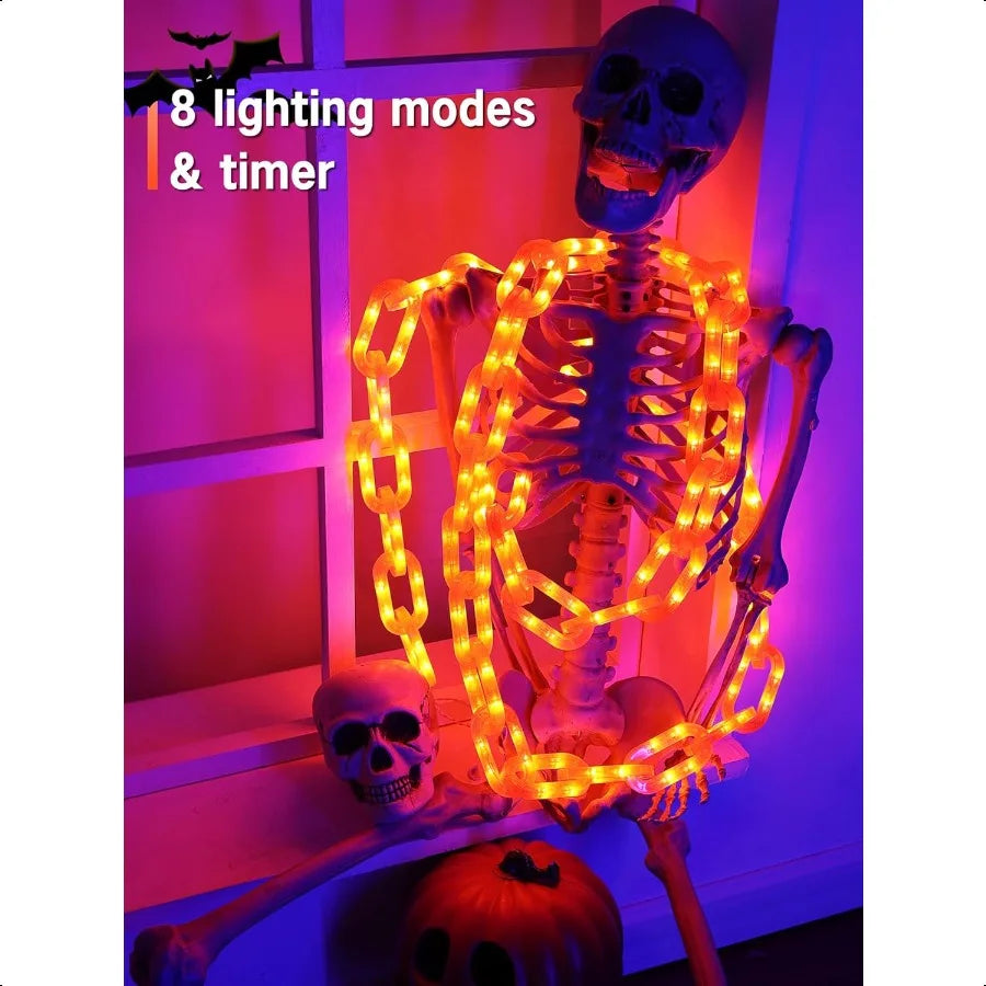 Halloween Decorations Battery String Lights 10 Ft 160 LED Plastic Chain String Lights with Waterproof 8 Lighting Modes and Time