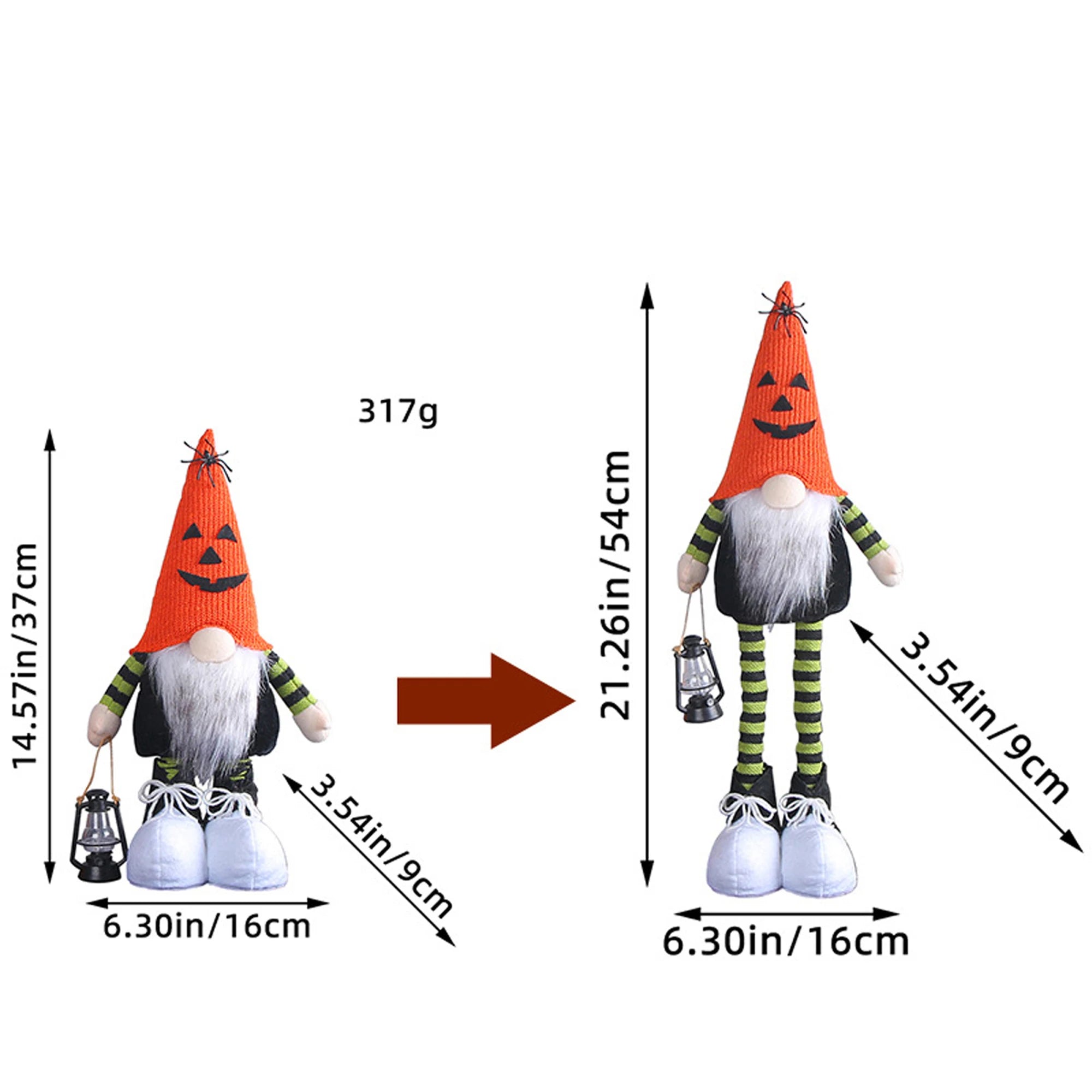 Adorable Halloween Stuffed Gnome with Stretchable Legs and Faceless Design - Charming Plush Doll for Table Decor and Shelf