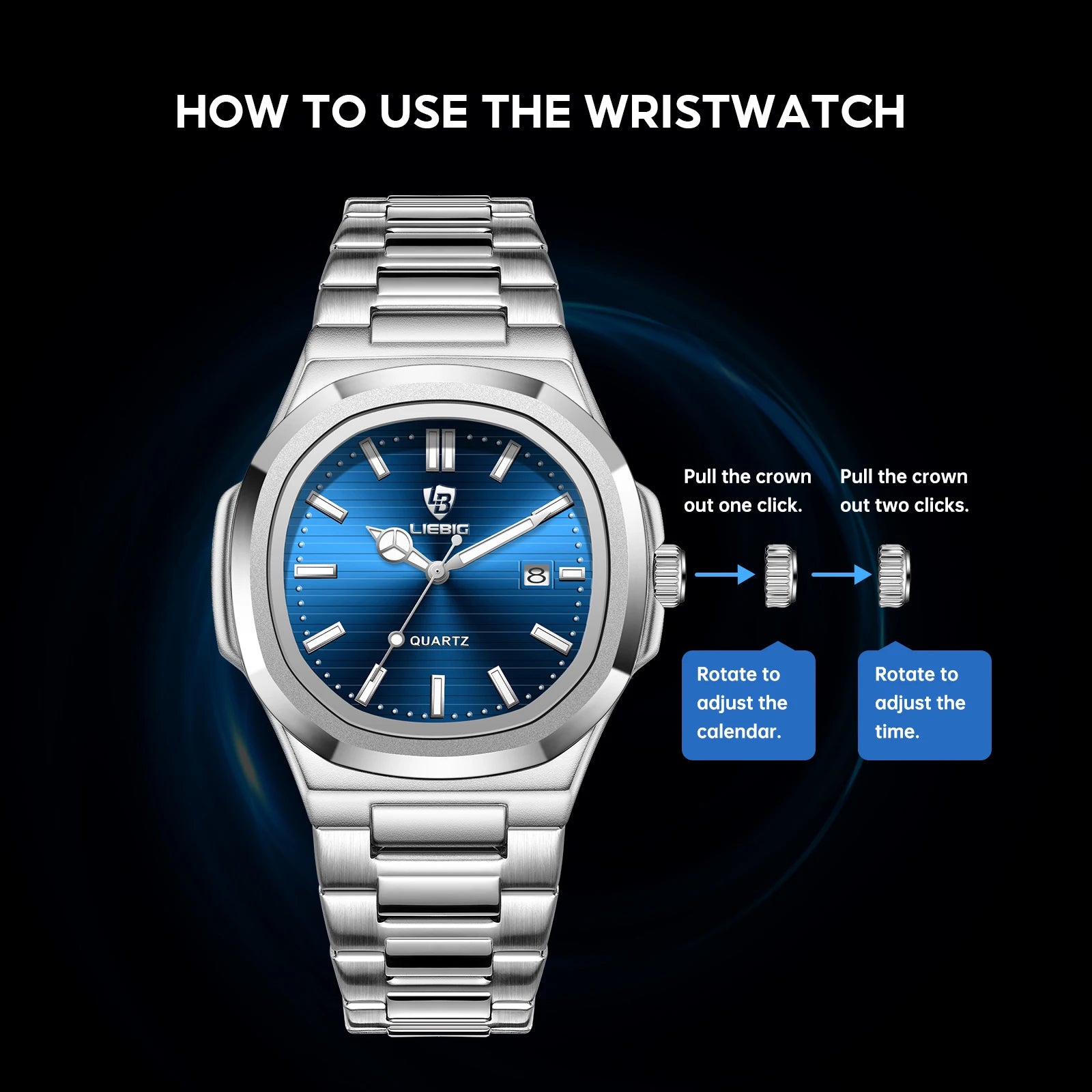 LIEBIG Fashion Calendar Movement Quartz Watches Lady Stainless Steel Strip Watch Business Waterproof Wristwatches For Men Women