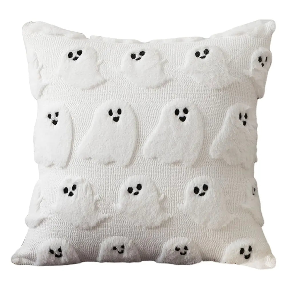 Halloween Ghost Pumpkin Pillowcase Washable Plush Faux Fur Pillowcase Ghost&Pumpkin Pillow Cover for Home Party Pumpkin Decor