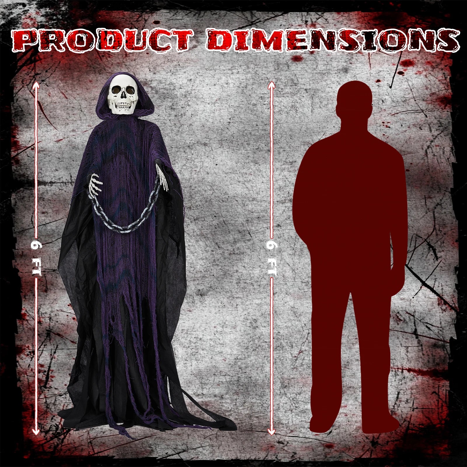 6ft Halloween Decorations Outdoor Life Size Animatronics Grim Reaper with Chain, Sound-Actived Party Decor with Creepy Sound
