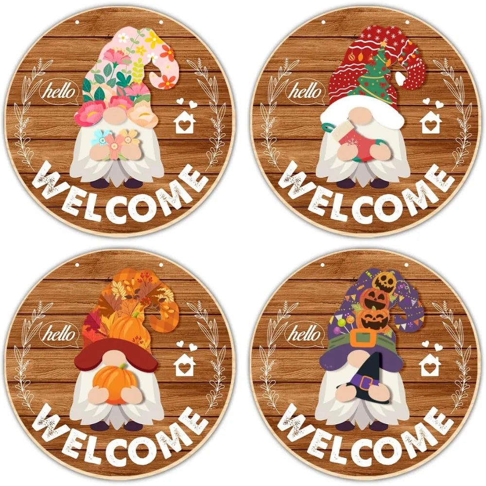 Interchangeable Gnome Welcome Sign Halloween Door Decorations Summer Fall Changeable Wooden Gnomes Front Porch Decor Wall Hangin