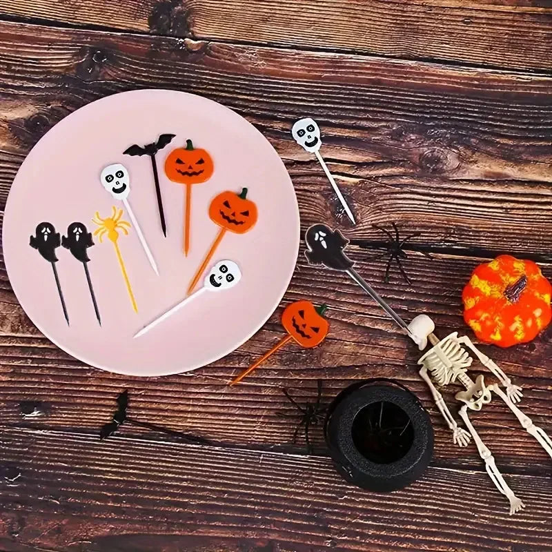 Halloween Toothpicks Mix Set Pumpkin Ghost Bat Fruit Fork Dessert Cocktail Cake Decoration Picks Halloween party Supplies