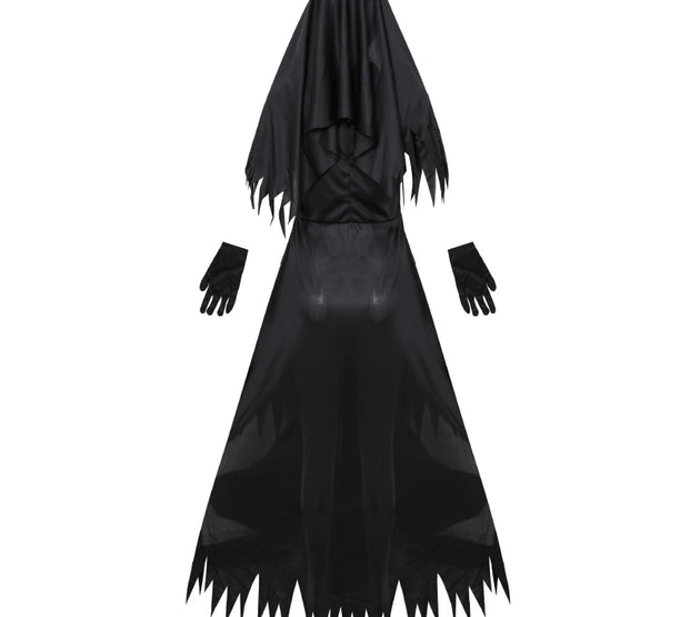 Halloween Costume with Hat Gloves Vampire Demon Costume Cross Print Long Dress Party Costume Women Nun Costume Cosplay Costumes