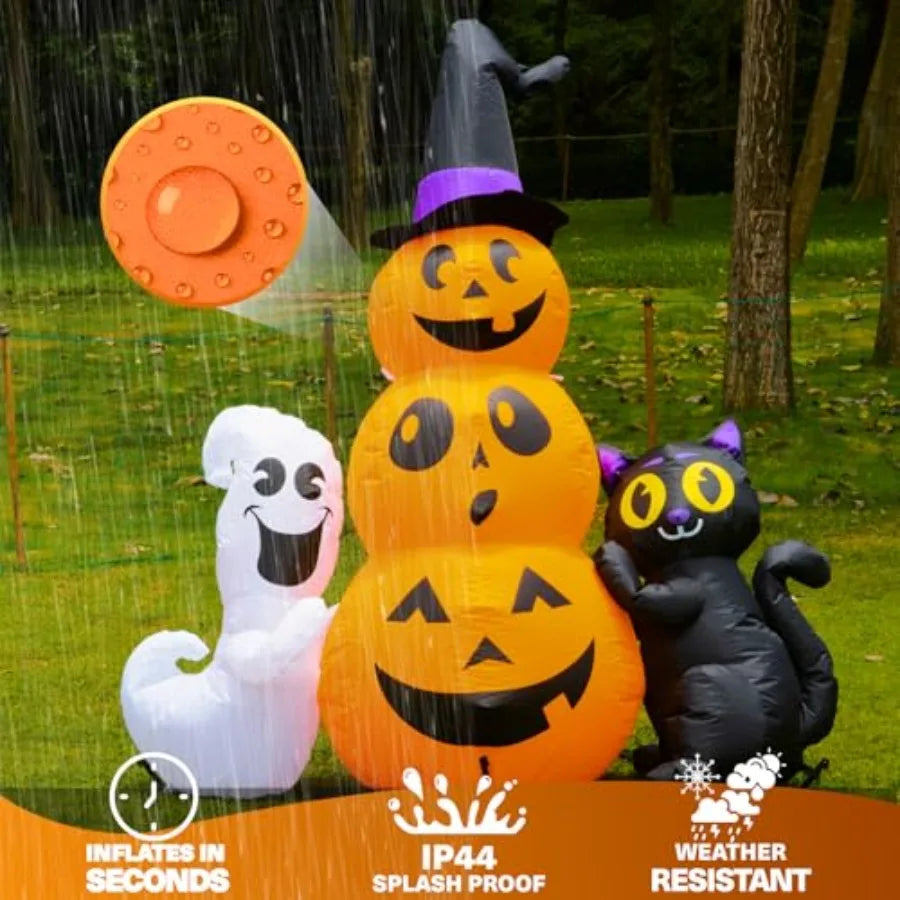 6 FT Halloween Inflatables Pumpkin Stack with Ghost and Black Cat Outdoor Decorations Featuring Builtin LED Lights for Spooky A
