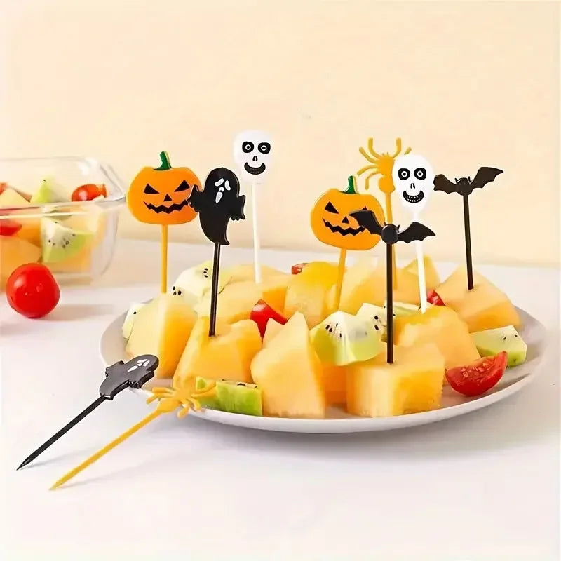 Halloween Toothpicks Mix Set Pumpkin Ghost Bat Fruit Fork Dessert Cocktail Cake Decoration Picks Halloween party Supplies