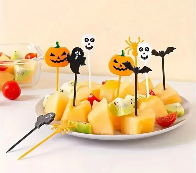 Halloween Toothpicks Mix Set Pumpkin Ghost Bat Fruit Fork Dessert Cocktail Cake Decoration Picks Halloween party Supplies