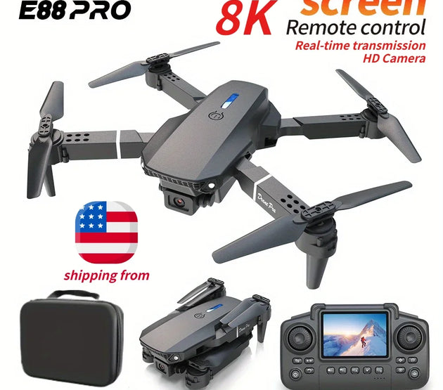 2025 E88 Pro Mini Drone with Screen Control 4K Dual Camera Optical Flow Positioning LED Lighting Remote Control Aircraft