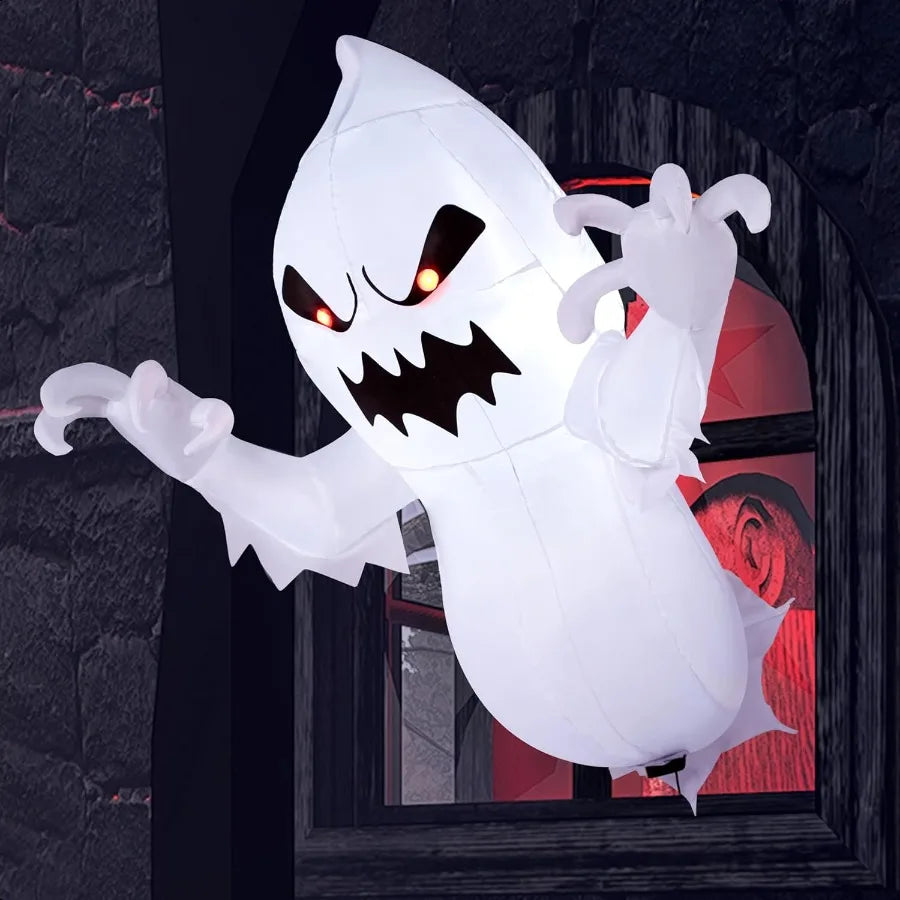 4.5 FT Halloween Iatable Ghost with Buildin LEDs Blow Up Flying Ghost Broke Out from Window for Halloweeen Window Decorations Y