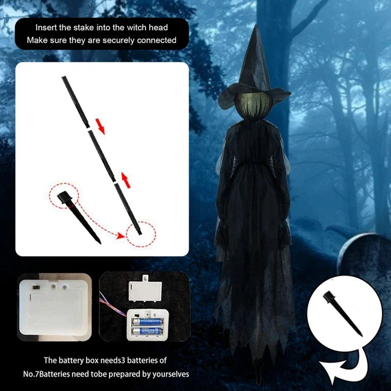 Halloween Light-Up Scary Witches With Stakes Outdoor Holding Hands Screaming Witches Sound Activated Sensors Halloween Decor